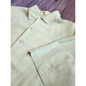 Tommy Bahama Mens 100% Silk Short Sleeve Button Up Shirt Green Leaf Jacquard M